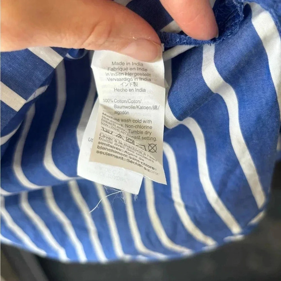 J Crew Shirt Women 0 Blue White vertical Stripe Funnel Neck Cotton - Picture 5 of 8